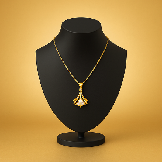Golden Radiance Crystal Fan Pendant Necklace