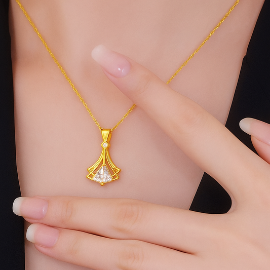 Golden Radiance Crystal Fan Pendant Necklace